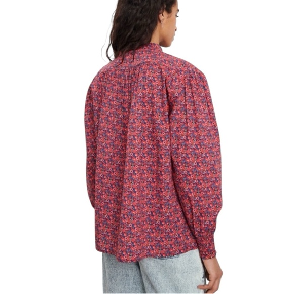 ba&sh freja lady top floral cotton blouse smocked sleeves Small (US 4) - Picture 4 of 12